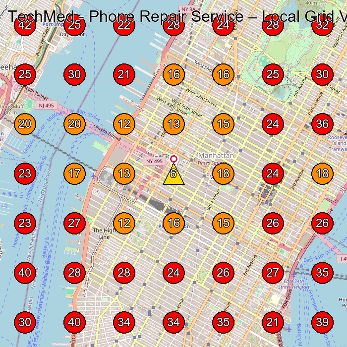 TechMed - Phone Repair Service GeoGrid visibility map for Computer Repair Service in New York